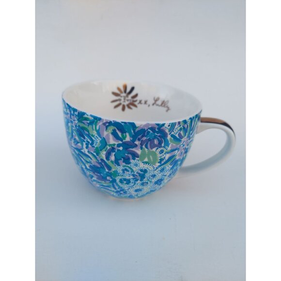 Lilly Pulitzer Floral Lion Oversized Mugs Set Of 2 Blue & Green Ceramic - Picture 2 of 4